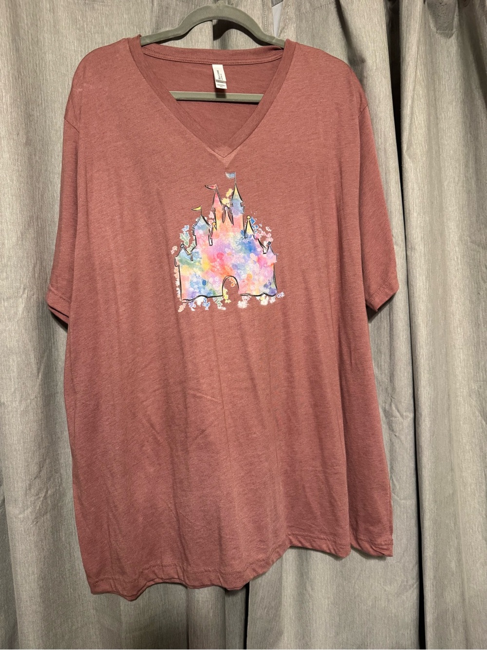 Bella Canvas Women's V-Neck Tee - Dusty Rose with Multicolor Castle
